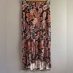 Mango high-low ruffle pull on paisley midi skirt. Size X-Small